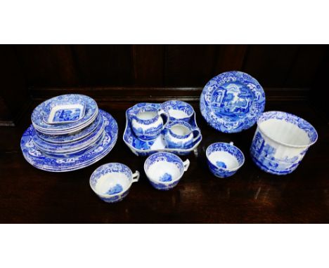 A quantity of Spode 'Italian' pattern blue and white wares to include, dinner plates, side plates, milk jug, cups, saucers, s