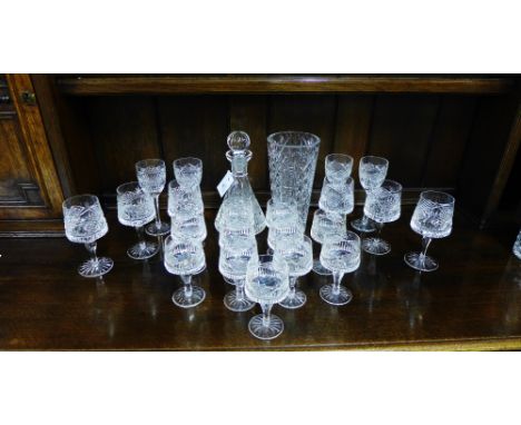 A suite of Tyrone, Ulster crystal in the Sleive Donard pattern comprising large and small wine glasses, a decanter and stoppe