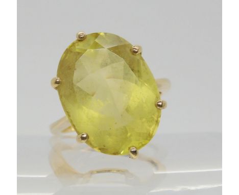 A 9ct gold QVC shopping channel ring set with a large golden citrine, finger size S1/2, weight 7.4gms Condition Report:Availa