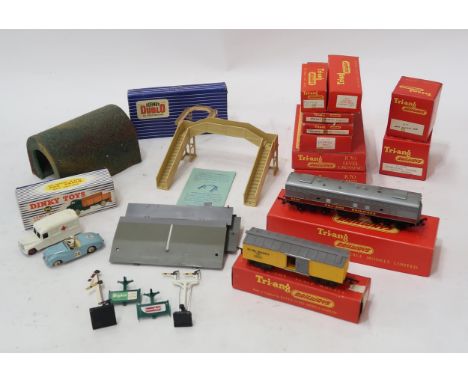 Various Tri-ang model railway components, mostly boxed, including an R55 B-B Diesel Locomotive, R114 Box Car, R72 Gate Keeper