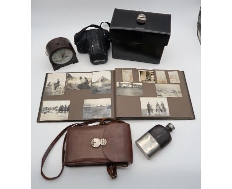 A photograph album, with contents including early-C20th scenes from army life in Egypt and India; together with a leather-cas
