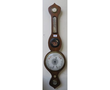 A Victorian mahogany banjo form barometer/thermometer, 94cm high x 24cm wide Condition Report:Available upon request