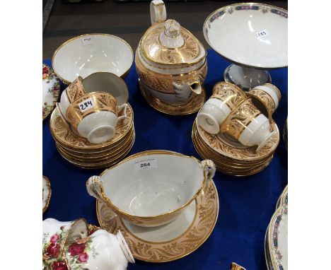 A Flight Barr &amp; Barr tea and coffee set, comprising teapot and stand, three tea cups, three coffee cups, sugar bowl, slop