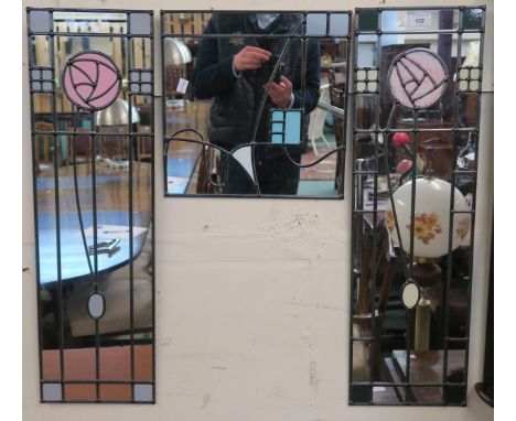 A pair of 20th century ACD glass art leaded glass Rennie Mackintosh style wall mirrors, 76cm high x 23cm wide and a similar B
