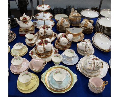 A Royal Albert Old Country Roses teaset comprising teapot, cake stand, milk jug and sugar bowl, eleven cups, twelve saucers, 