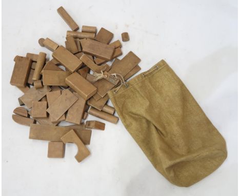 Vintage building blocks by Galt Toys, contained in a canvas draw-string bag Condition Report:Available upon request