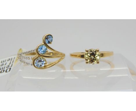 A 9ct gold Gems TV diamond and three colours of blue topaz ring, size N1/2, together with a 9ct gold Csarite ring size K, wei