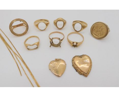 Assorted gold and yellow metal ring mounts, etc,&nbsp;weight together 31.7gms Condition Report:Available upon request