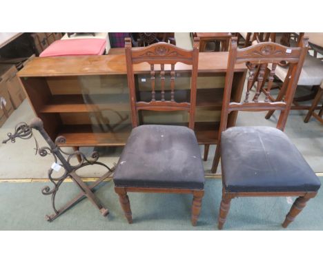 A pair of early 20th century oak dining chairs and a 19th century wrought iron light fitting (3) Condition Report:Available u