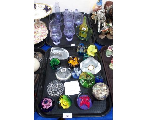 Six Caithness lilac coloured drinking glasses, a Mdina vase and assorted Caithness and other paperweights Condition Report:No