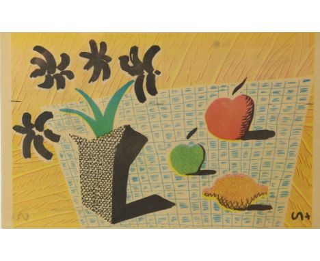 After David Hockney (b.1937),'Two Apples &amp; One Lemon &amp; Four Flowers', offset lithograph `newsprint`, image 33 x 53 cm