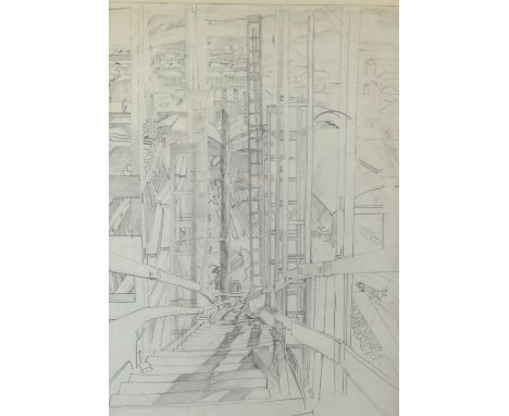 Stanley Spencer RA (British, 1891-1959). 'Looking down the wrong way' Pencil sketch of a step way, signed titled annotated an