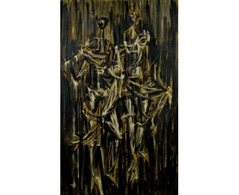 R Fuchett, study of three figures, oil on board, signed, 74 x 43 cm .    