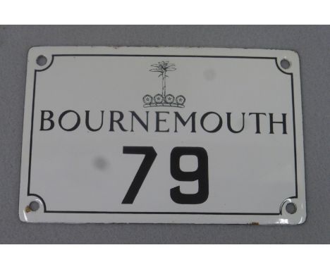 A tram car enamel licence plate - 'Bournmouth 79' 7 x 4 1/2".