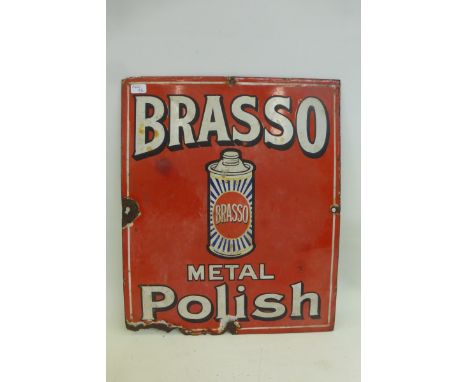 A small Brasso Metal Polish pictorial can enamel sign, 10 x 12".
