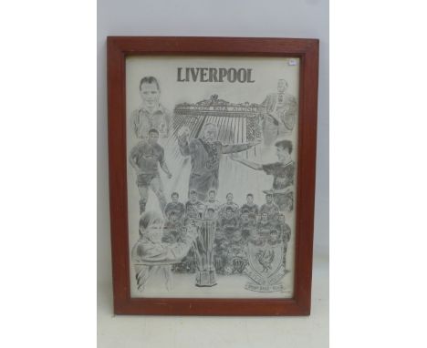 A framed and glazed Legend Art print relating to Liverpool Football Club, 20 1/4 x 27 1/2".