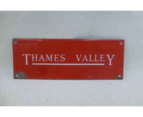 A Thames Valley traction company enamel timetable case header, 8 1/4 x 3". 