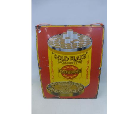 An unusual Wills' 'Gold Flake' Cigarettes pictorial enamel sign depicting a cylindrical pot of cigarettes, 17 x 22".