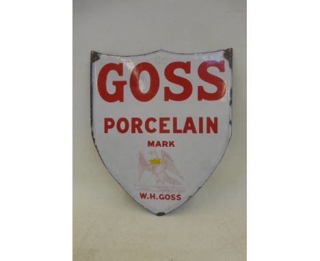 A W.H. Goss porcelain shield-shaped double sided enamel sign, 10 x 12". 