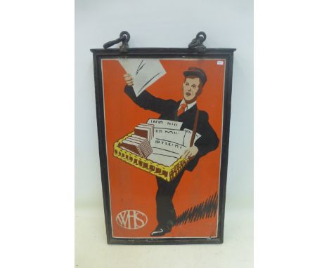 A circa 1926/7 pair of W.H.S. pictorial enamel signs back to back in a frame, previously hanging at the Hull branch of W.H.Sm
