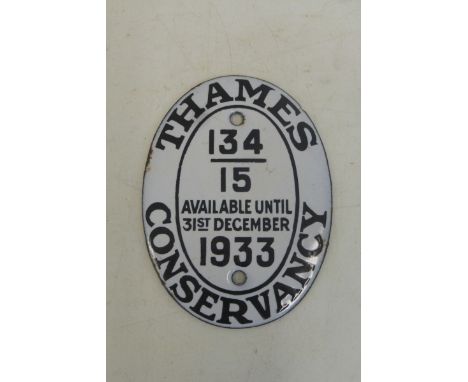 A Thames Conservancy oval enamel plaque, dated 31st December 1933, 3 x 4". 