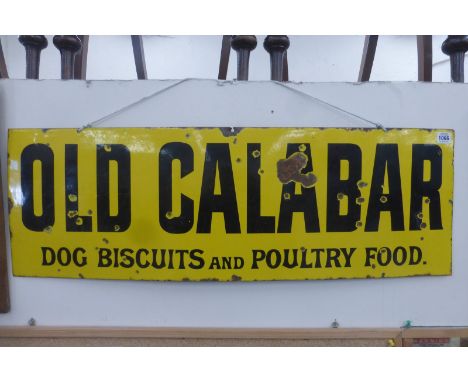 An Old Calabar Dog Biscuits & Poultry Food rectangular enamel sign, 36 x 12".