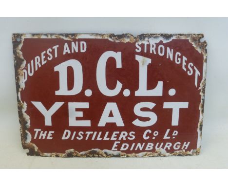 A small D.C.L Yeast - The Distillers Co. Ltd. Edinburgh rectangular enamel sign, 12 x 8".