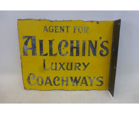 An Allchin's Luxury Coachways double sided enamel sign with re-attached hanging flange, and some restoration 15 x 11 1/2".