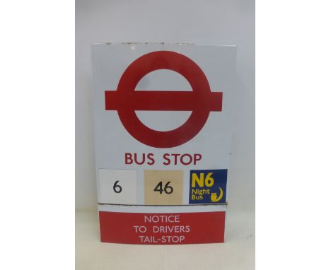 A London Transport 1970s Bus Stop Request flag shaped enamel sign, 18 x 26 3/4".
