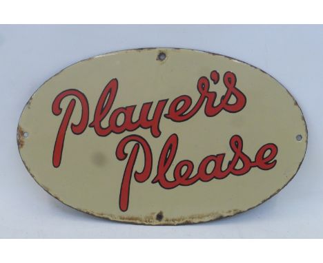 A Player's Please oval enamel sign with good gloss, 14 x 8 3/4.