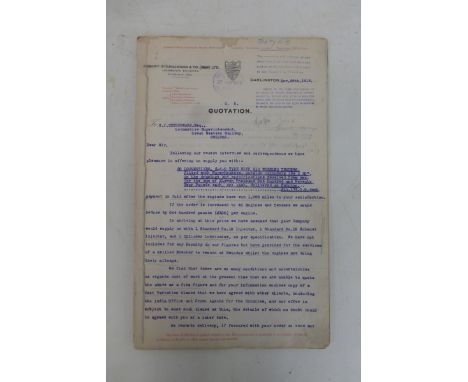 A quotation from Robert Stephenson & Co. Ltd, dated 25th November 1919, for the supply of 20 locomotives 2-6-0 type with six 