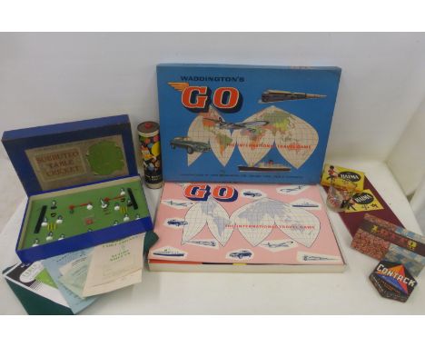 A Waddington's 'GO' board game, a boxed Subbuteo 'Table Cricket' by P.A.Adolph and various other games.