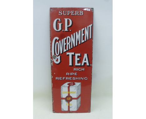 A good Government Tea part pictorial enamel sign of good small size and in good condition, 9 x 24".