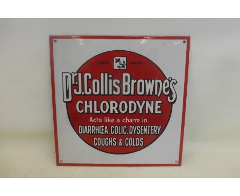 A small enamel sign advertising Dr. J. Collis-Browne's Chlorodyne, with excellent gloss, 14 x 14". 