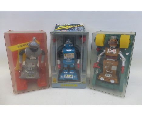 An Ideal Toy Company Zerak of The Mighty Zeroids robot in original packaging, and two others.