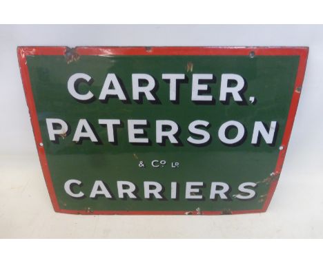 A Carter, Paterson & Co. Ltd. Carriers rectangular enamel sign of unusual small size, by Bruton of Palmers Green, 16 x 12". 