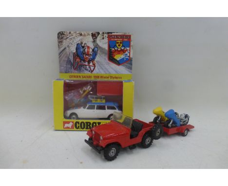 CORGI TOYS - Citroen Safari '1968 Winter Olympics' no. 499, near mint and boxed, plus a Corgi Jeep set comprising Jeep, trail