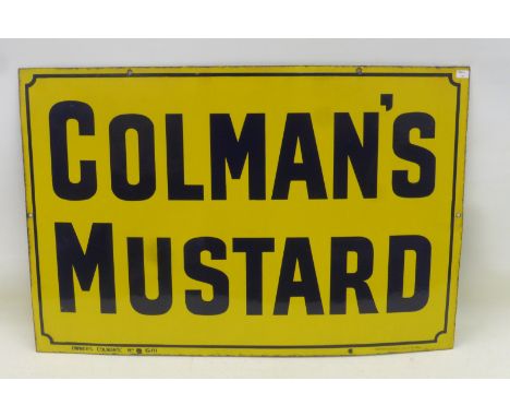 A Colman's Mustard rectangular enamel sign by Patent Enamel, in near mint condition, 24 x 16".
