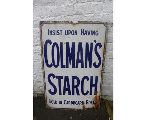 A Colman's Starch 'Sold in cardboard boxes' rectangular enamel sign, 24 x 36". 