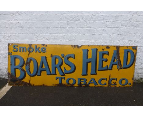 A Boar's Head Tobacco rectangular enamel sign by Bruton, 72 x 24 1/2". 