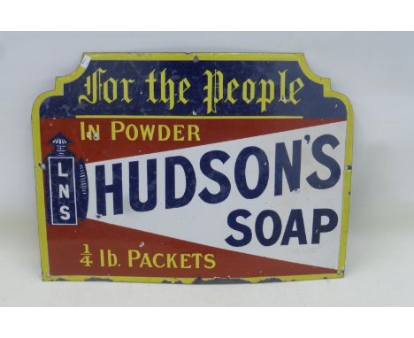 A Hudson's Soap 'for the people' shaped enamel sign of unusual small size, 19 x 14".