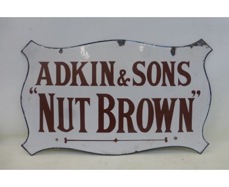 An Adkin & Sons 'Nut Brown' shaped double sided hanging enamel sign, with very good gloss, some minor retouching to the lower