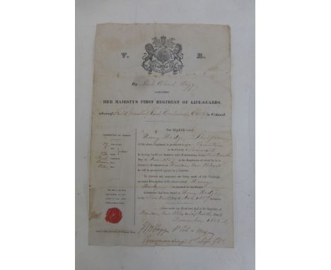 A Victorian First Regiment of Lifeguards travel warrant dated 1857.