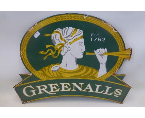 A Greenalls shaped enamel sign, 14 3/4 x 10".