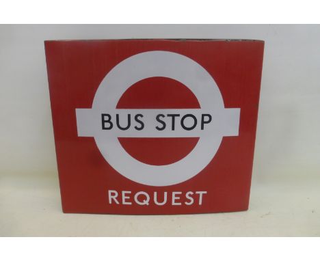 A London Transport 1950s Bus Stop Request flag shaped enamel sign, 18 x 15 3/4".