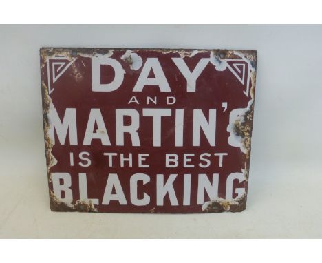 A small Day & Martin Blacking rectangular enamel sign, 9 x 7 1/4". 