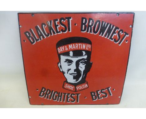 A Day & Martin Limited Shoe Polish 'Blackest, Brownest, Brightest, Best' part pictorial enamel sign, with some restoration, 1
