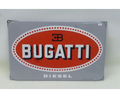 A reproduction Bugatti Diesel enamel sign, 19 x 11 3/4".