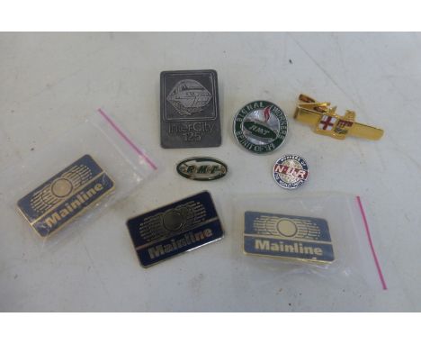 A collection of eight railway badges including  three Mainline and an Inter-City 125 badge issued by B.R. Western Region on t