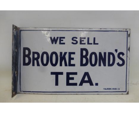A Brooke Bond's Tea double sided enamel sign with hanging flange by Falkirk Iron, in very good condition, 16 x 9 1/2".